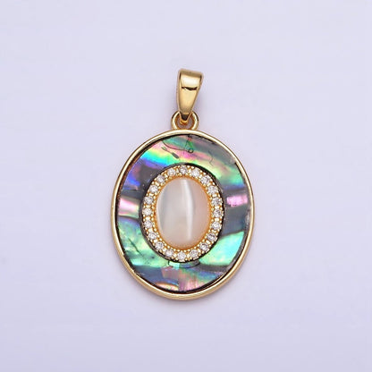 24K Gold Filled Turquoise, Pearl, Abalone Micro Paved CZ Shell Pearl, Abalone Pendant | AA595 - AA597