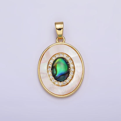 24K Gold Filled Turquoise, Pearl, Abalone Micro Paved CZ Shell Pearl, Abalone Pendant | AA595 - AA597
