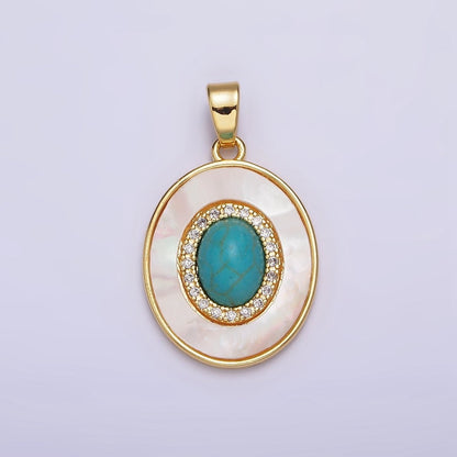 24K Gold Filled Turquoise, Pearl, Abalone Micro Paved CZ Shell Pearl, Abalone Pendant | AA595 - AA597