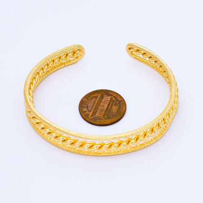 24K Gold Filled Twisted Rope Geometric Triple Band Cuff Bracelet | WA-01687