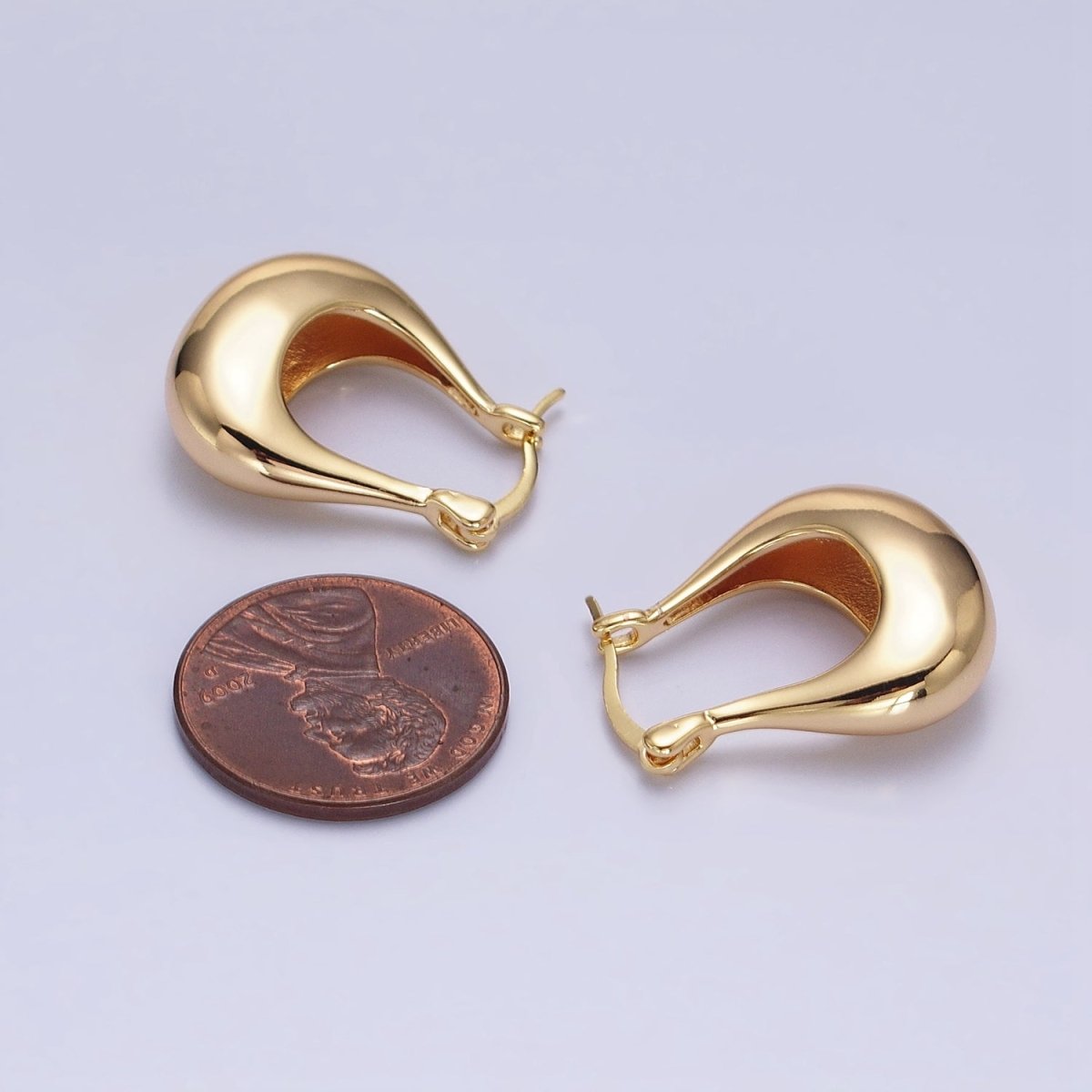 24K Gold Filled U-Shaped Chubby Dome Latch Earrings in Gold &amp; Silver | AB-1405 AB-1406