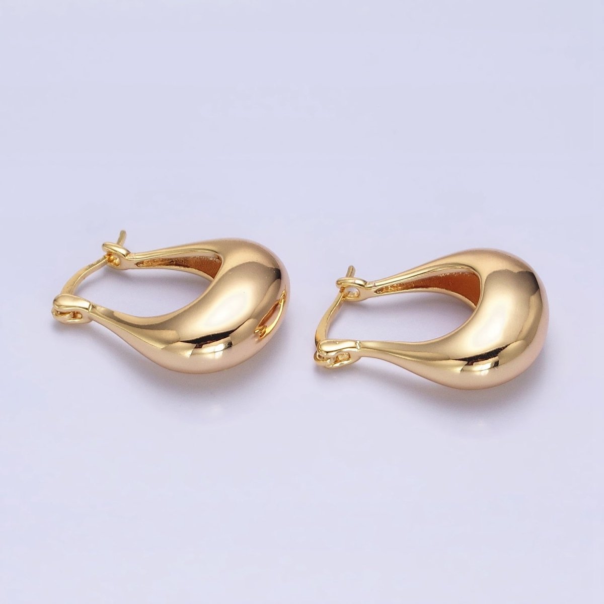 24K Gold Filled U-Shaped Chubby Dome Latch Earrings in Gold &amp; Silver | AB-1405 AB-1406