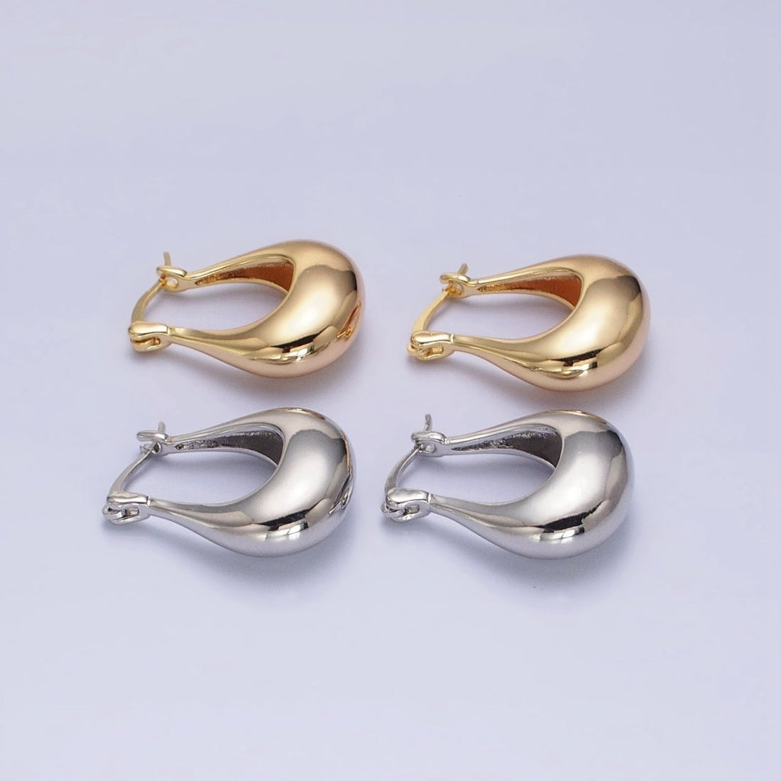 24K Gold Filled U-Shaped Chubby Dome Latch Earrings in Gold &amp; Silver | AB-1405 AB-1406