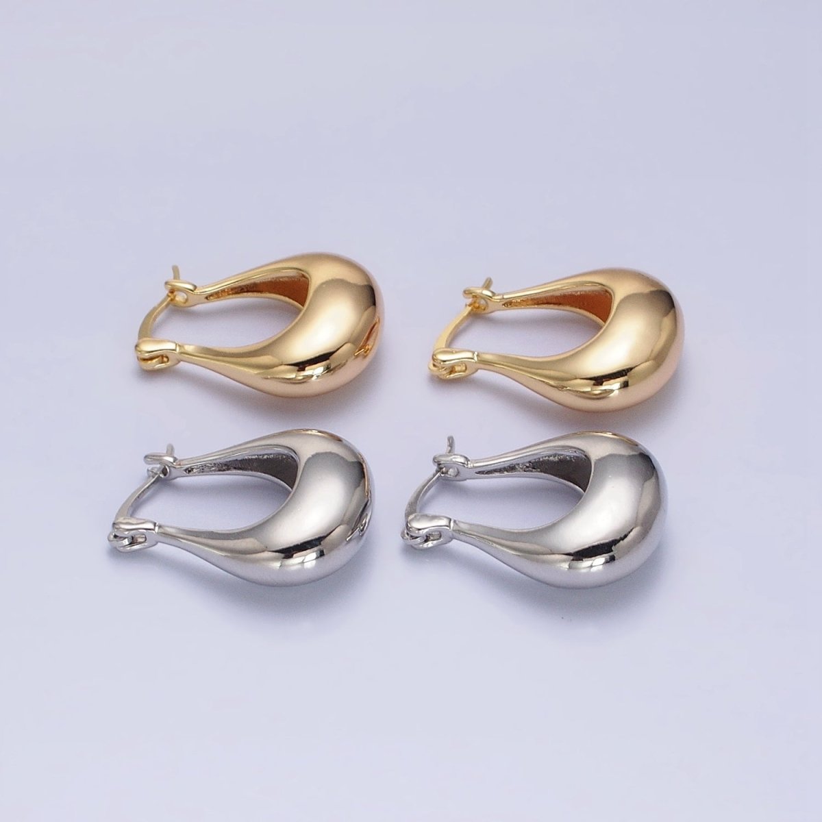 24K Gold Filled U-Shaped Chubby Dome Latch Earrings in Gold &amp; Silver | AB-1405 AB-1406