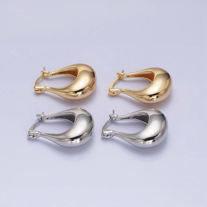 24K Gold Filled U-Shaped Chubby Dome Latch Earrings in Gold &amp; Silver | AB-1405 AB-1406