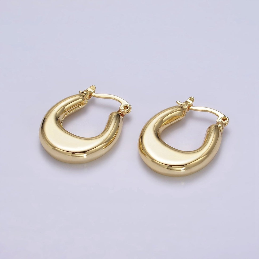 24K Gold Filled U-Shaped Edged Chubby French Lock Latch Hoop Earrings in Gold &amp; Silver | AE612 AE613