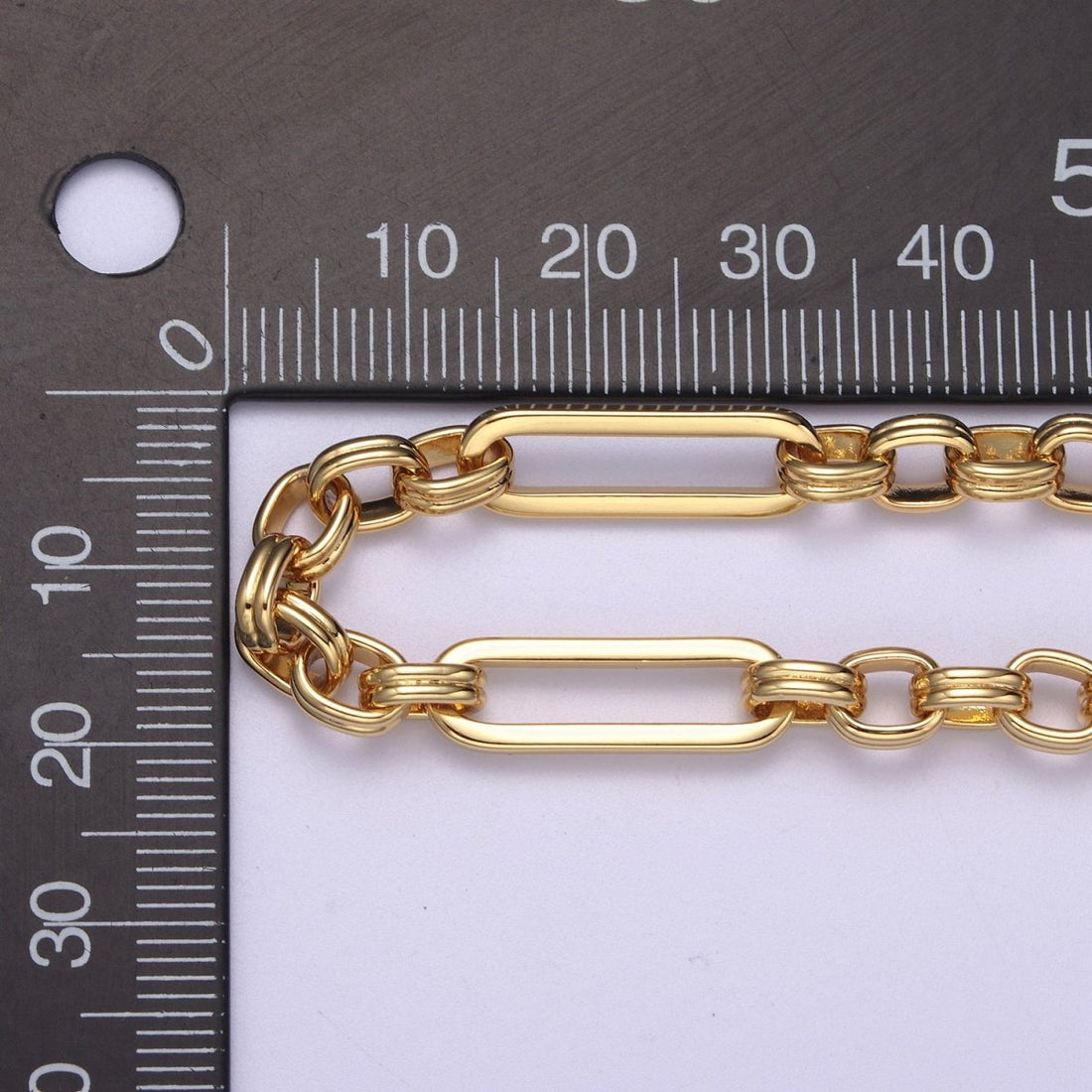 24K Gold Filled Unique ROLO Paperclip Long and Short Chain 20.5X6.3mm Paper Clip Chain with Double Cable Link, Unfinished Chain For Jewelry Making | ROLL-656