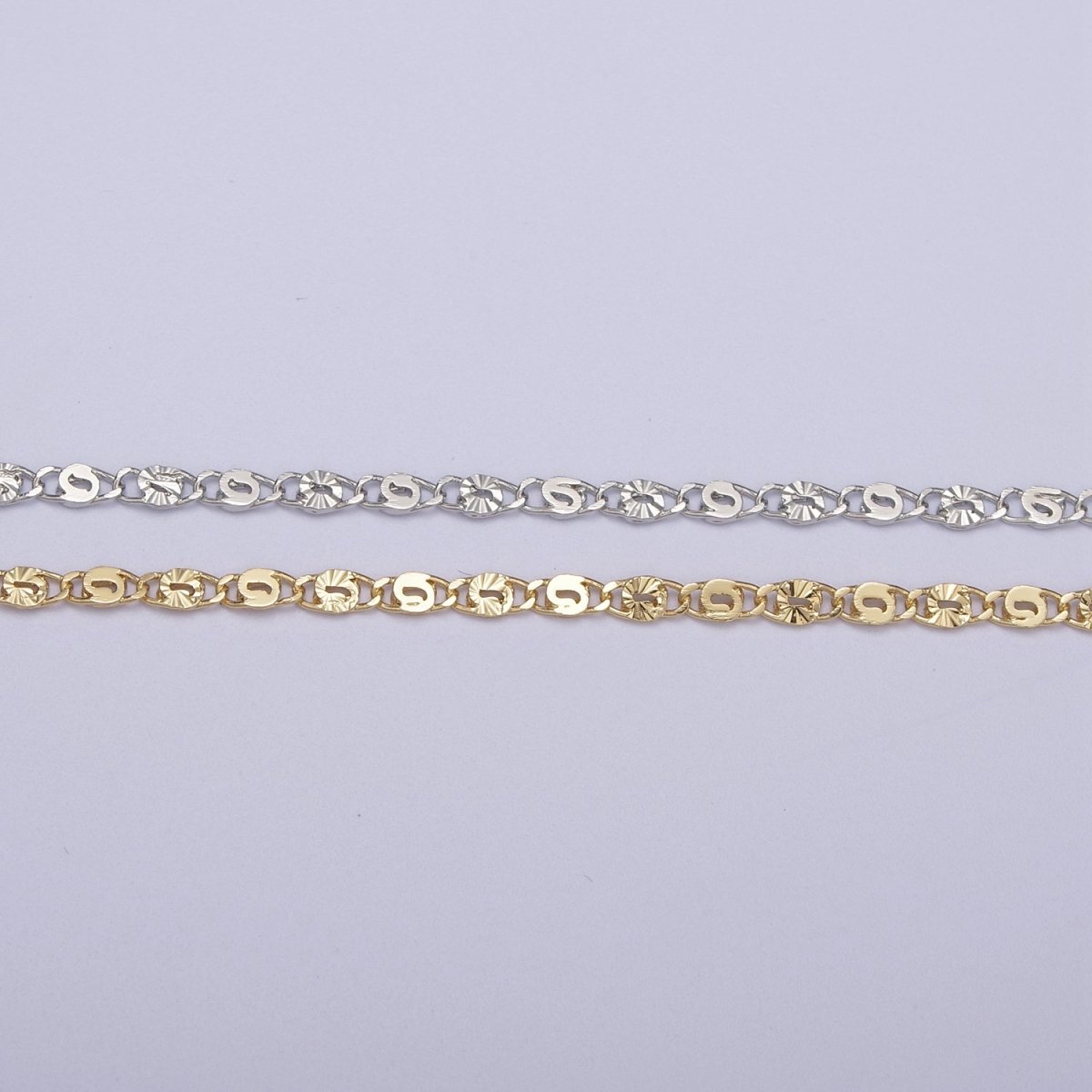 24K Gold Filled Unique Scroll Chain, Sunburst Textured Unfinished Chain in Gold &amp; Silver For Jewelry Making | ROLL-680, ROLL-681 Clearance Pricing