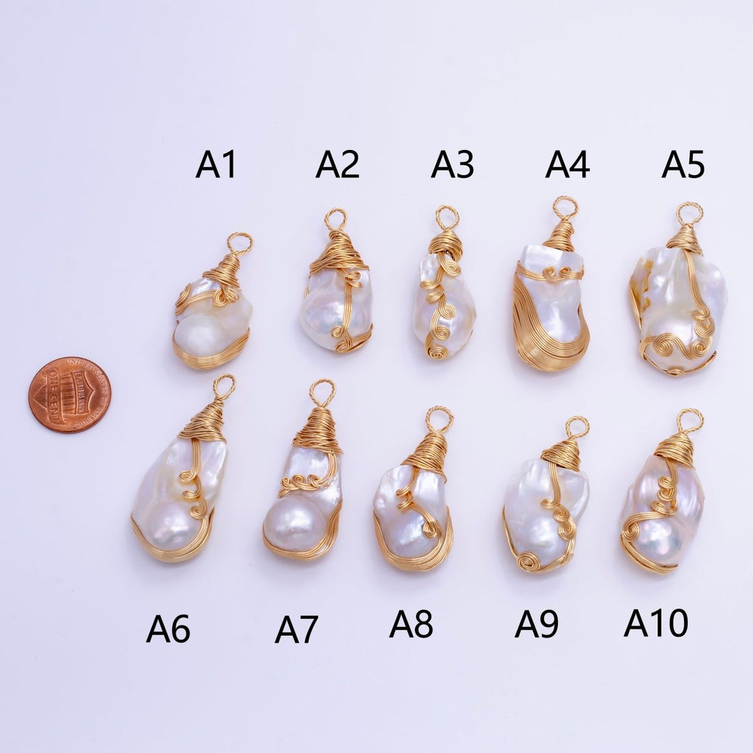 24K Gold Filled Unique Wired Baroque Freshwater Pearl Pendant | P1854 A
