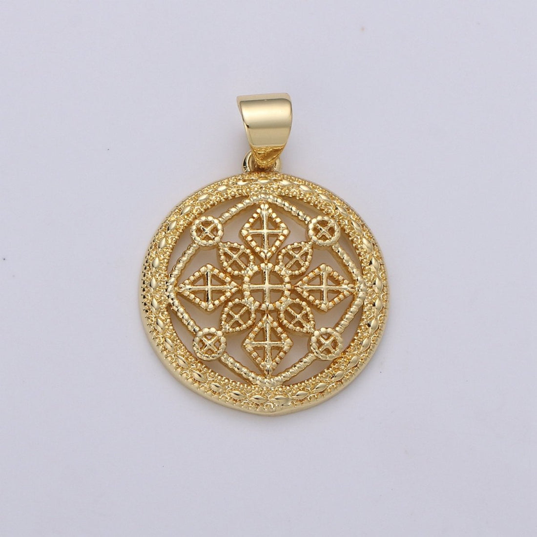 24k Gold Filled Victorian Pendant Charm,Mandala Pendant Charm, Cross Pendant, Zen Compass Filigree for DIY Jewelry J-016