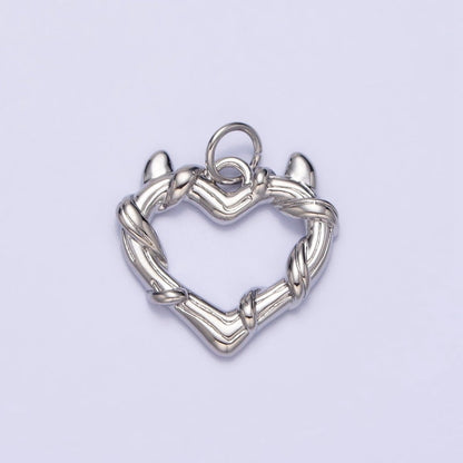 24K Gold Filled Vine-Wrapped Pointed Horned Heart Add-On Charm in Gold &amp; Silver | AC1059 AC1060