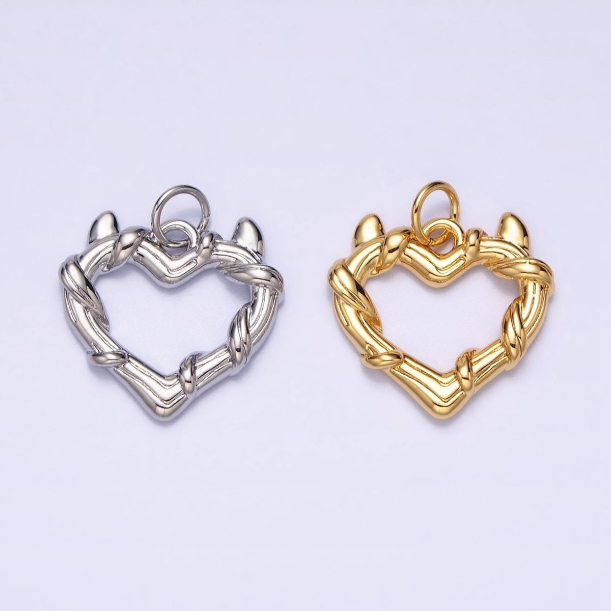 24K Gold Filled Vine-Wrapped Pointed Horned Heart Add-On Charm in Gold &amp; Silver | AC1059 AC1060