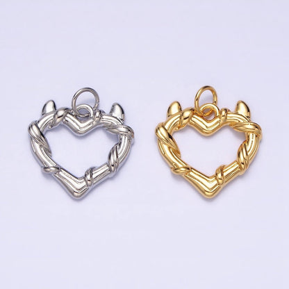 24K Gold Filled Vine-Wrapped Pointed Horned Heart Add-On Charm in Gold &amp; Silver | AC1059 AC1060