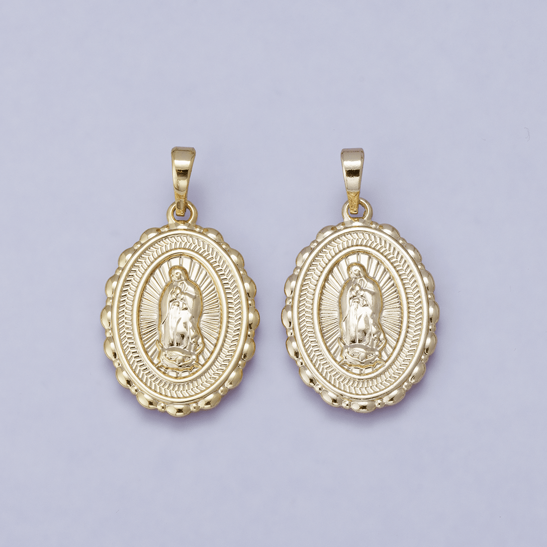 24K Gold Filled Virgin Mary Medallion Sunburst Religious Lady of Guadalupe Pendant | H00484