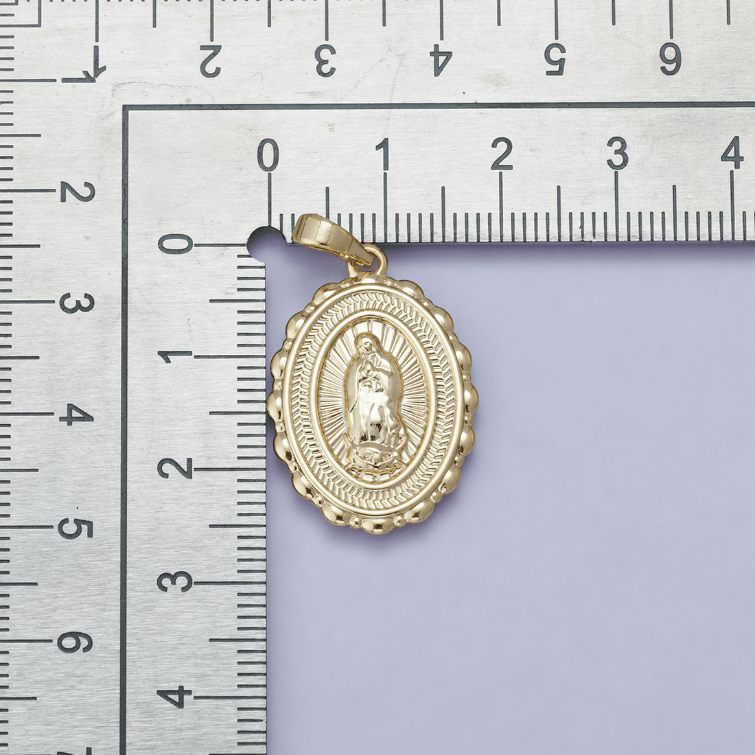 24K Gold Filled Virgin Mary Medallion Sunburst Religious Lady of Guadalupe Pendant | H00484