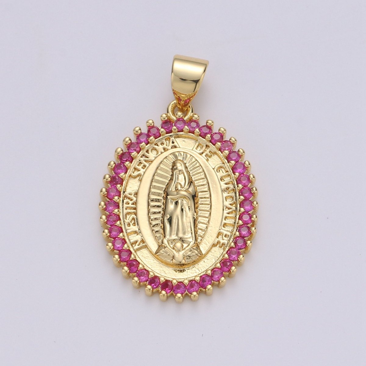 24k Gold Filled Virgin Mary Pendant Necklace Green Blue Teal Micro Pave Virgen de Guadalupe Medallion Pendant for Necklace Religious Jewelry I-841~I-843 I-845