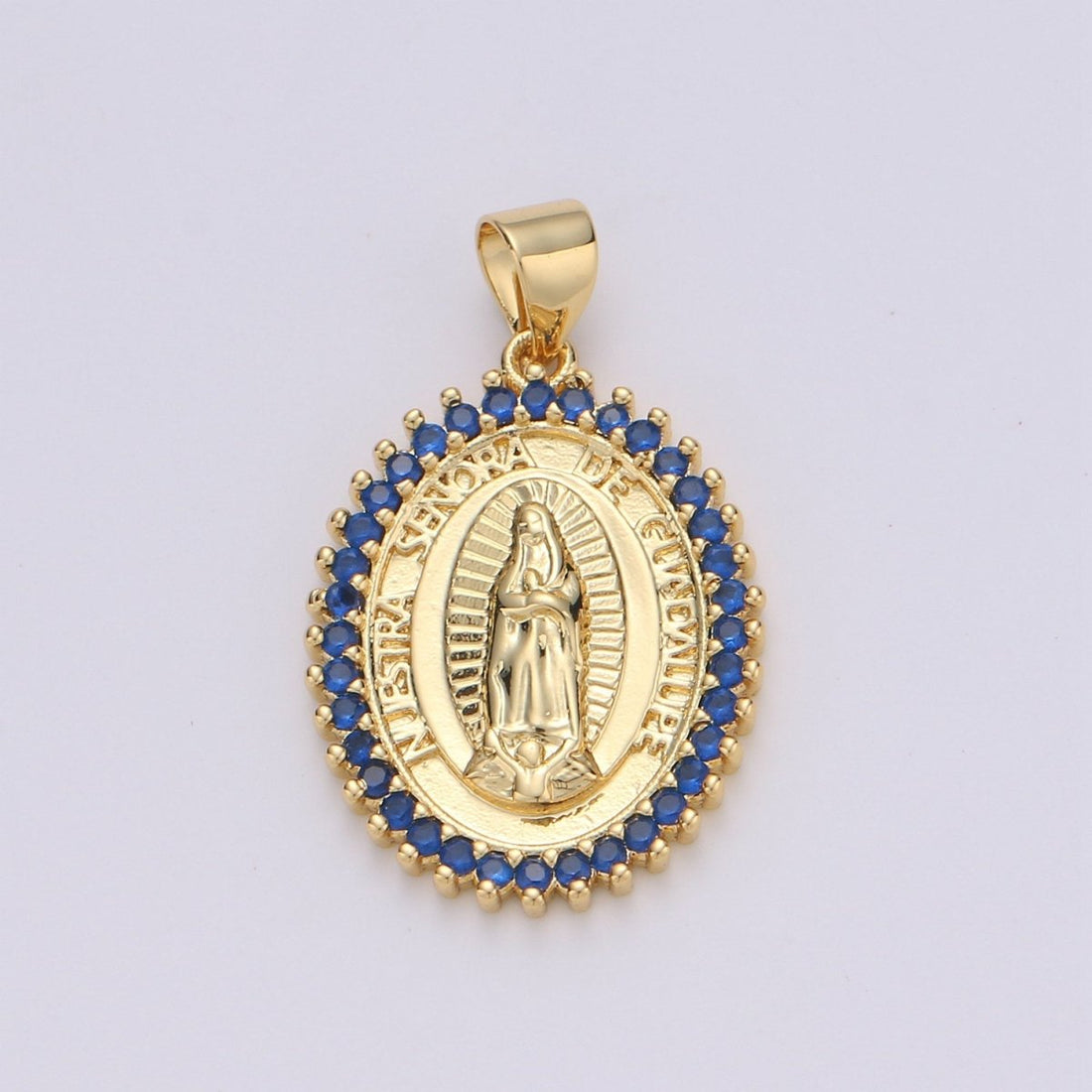 24k Gold Filled Virgin Mary Pendant Necklace Green Blue Teal Micro Pave Virgen de Guadalupe Medallion Pendant for Necklace Religious Jewelry I-841~I-843 I-845