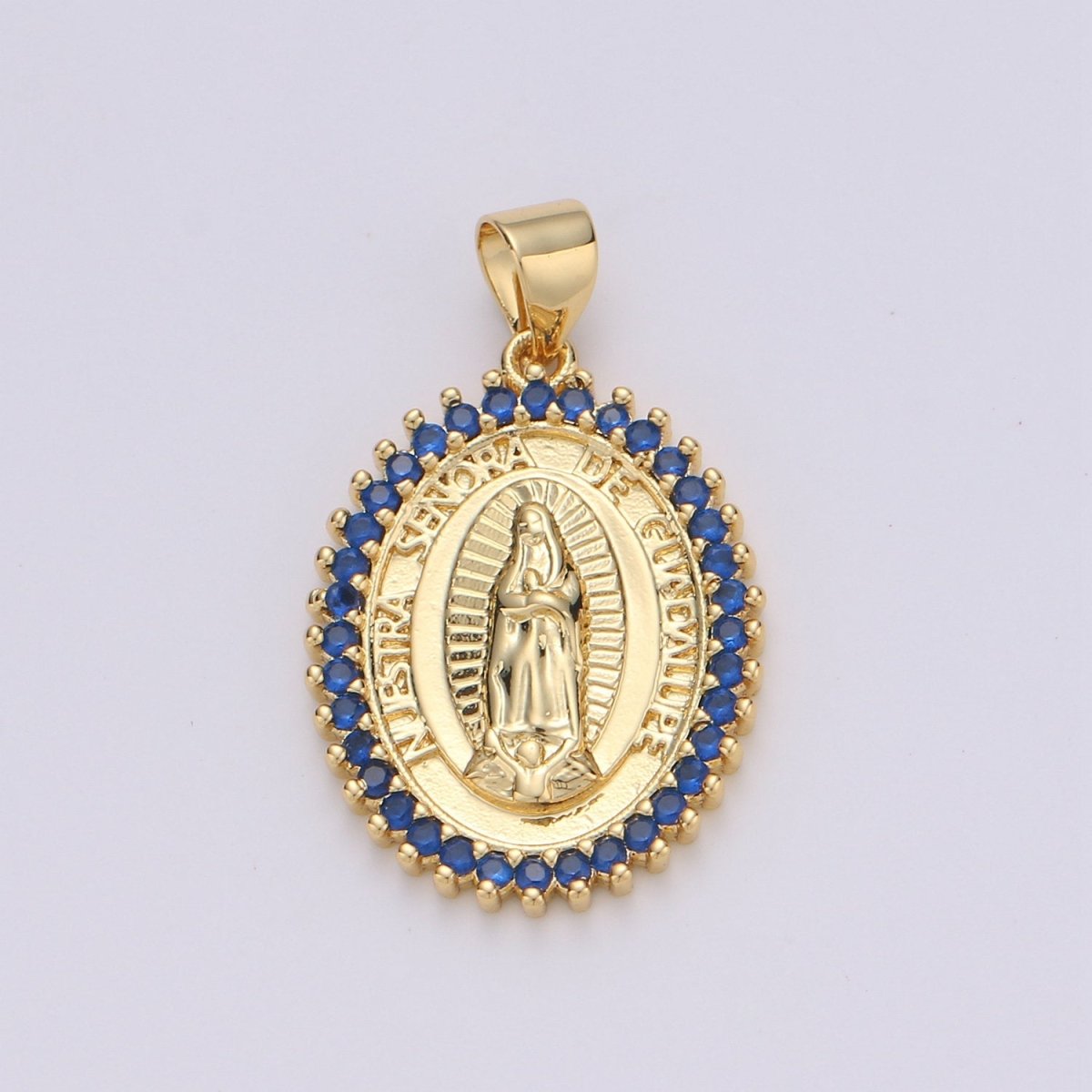 24k Gold Filled Virgin Mary Pendant Necklace Green Blue Teal Micro Pave Virgen de Guadalupe Medallion Pendant for Necklace Religious Jewelry I-841~I-843 I-845