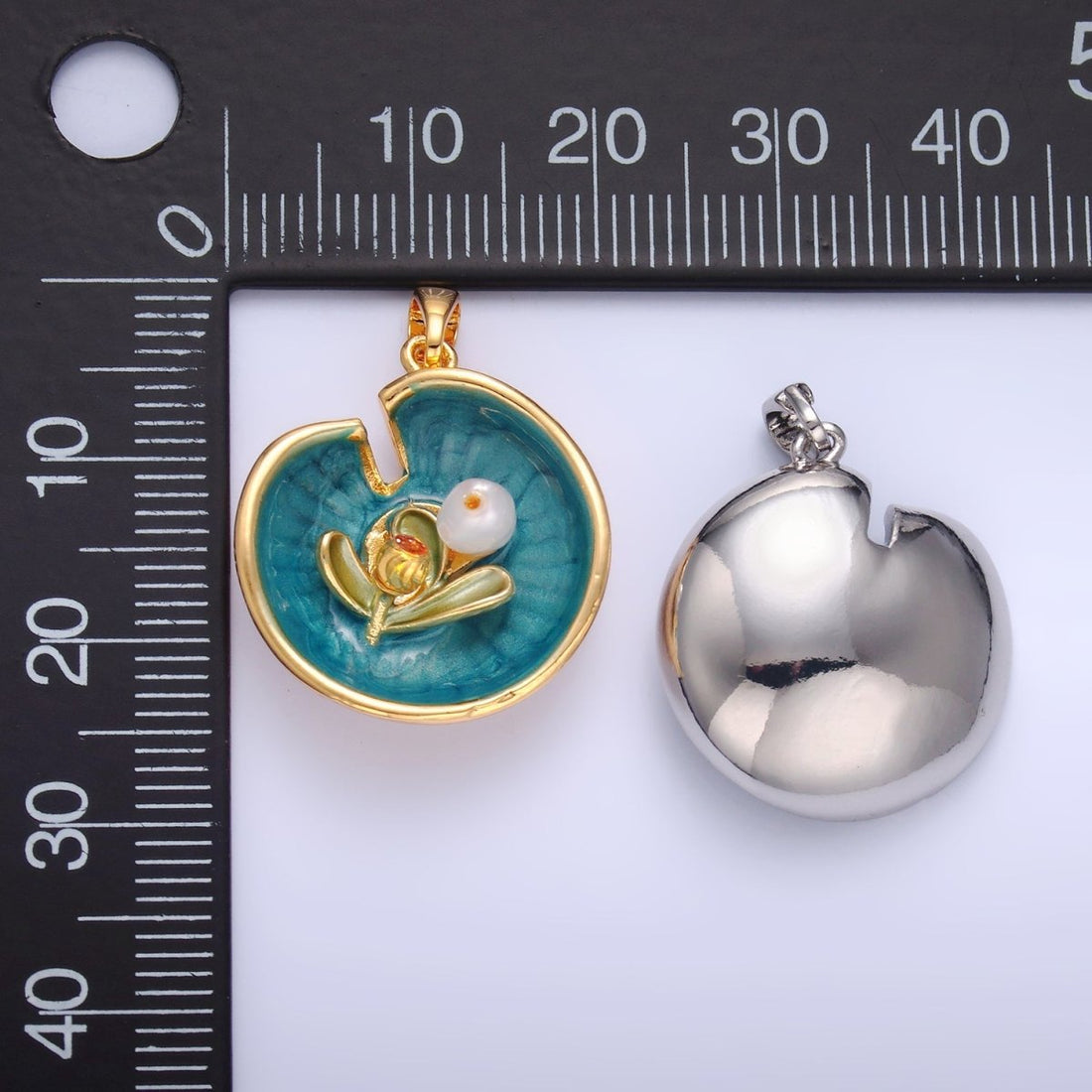 24K Gold Filled Water Lily Flower Arrangement Pearl Enamel Charm in Gold &amp; Silver | AA1424