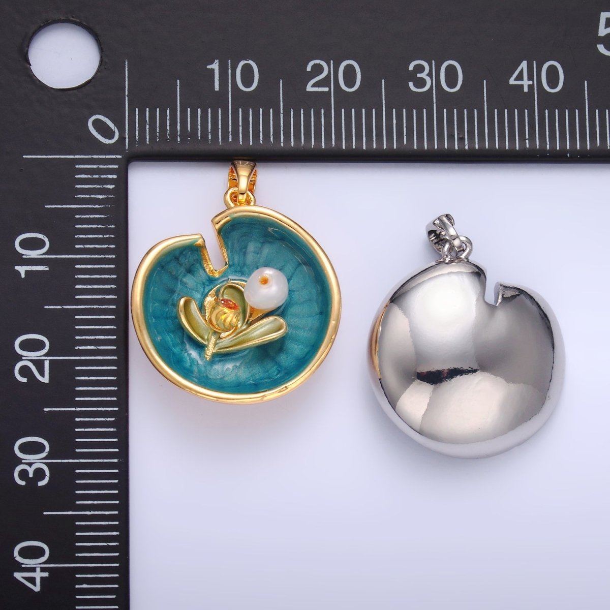 24K Gold Filled Water Lily Flower Arrangement Pearl Enamel Charm in Gold &amp; Silver | AA1424