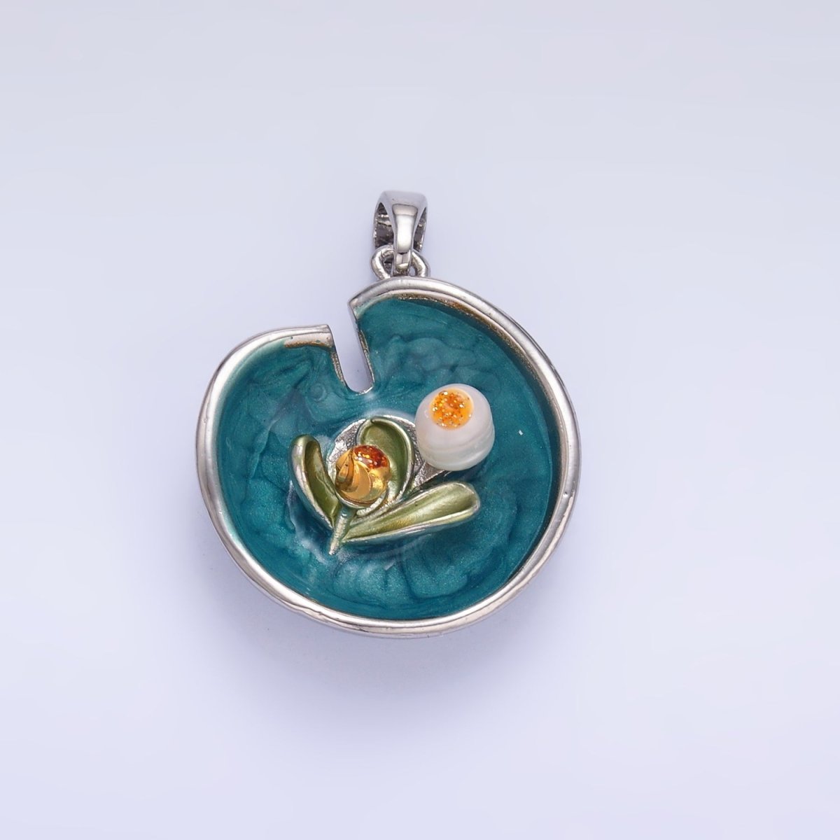 24K Gold Filled Water Lily Flower Arrangement Pearl Enamel Charm in Gold &amp; Silver | AA1424