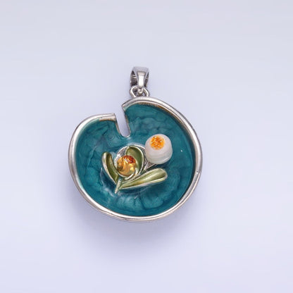 24K Gold Filled Water Lily Flower Arrangement Pearl Enamel Charm in Gold &amp; Silver | AA1424