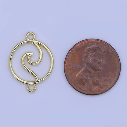 24K Gold Filled Water Tribe Wave Sign Emblem Connector | Y-00016