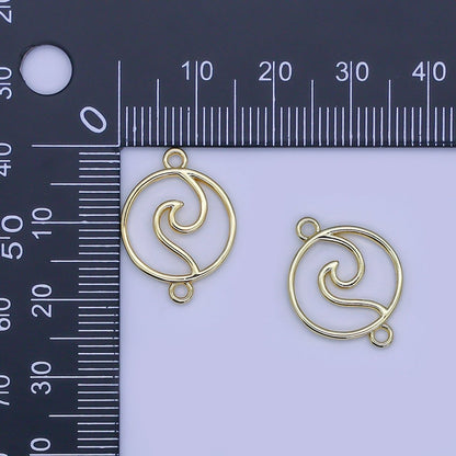 24K Gold Filled Water Tribe Wave Sign Emblem Connector | Y-00016