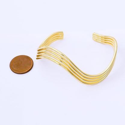 24K Gold Filled Wave Multiple Band Geometric Cuff Bracelet | WA-1495