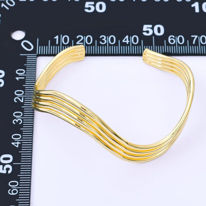 24K Gold Filled Wave Multiple Band Geometric Cuff Bracelet | WA-1495
