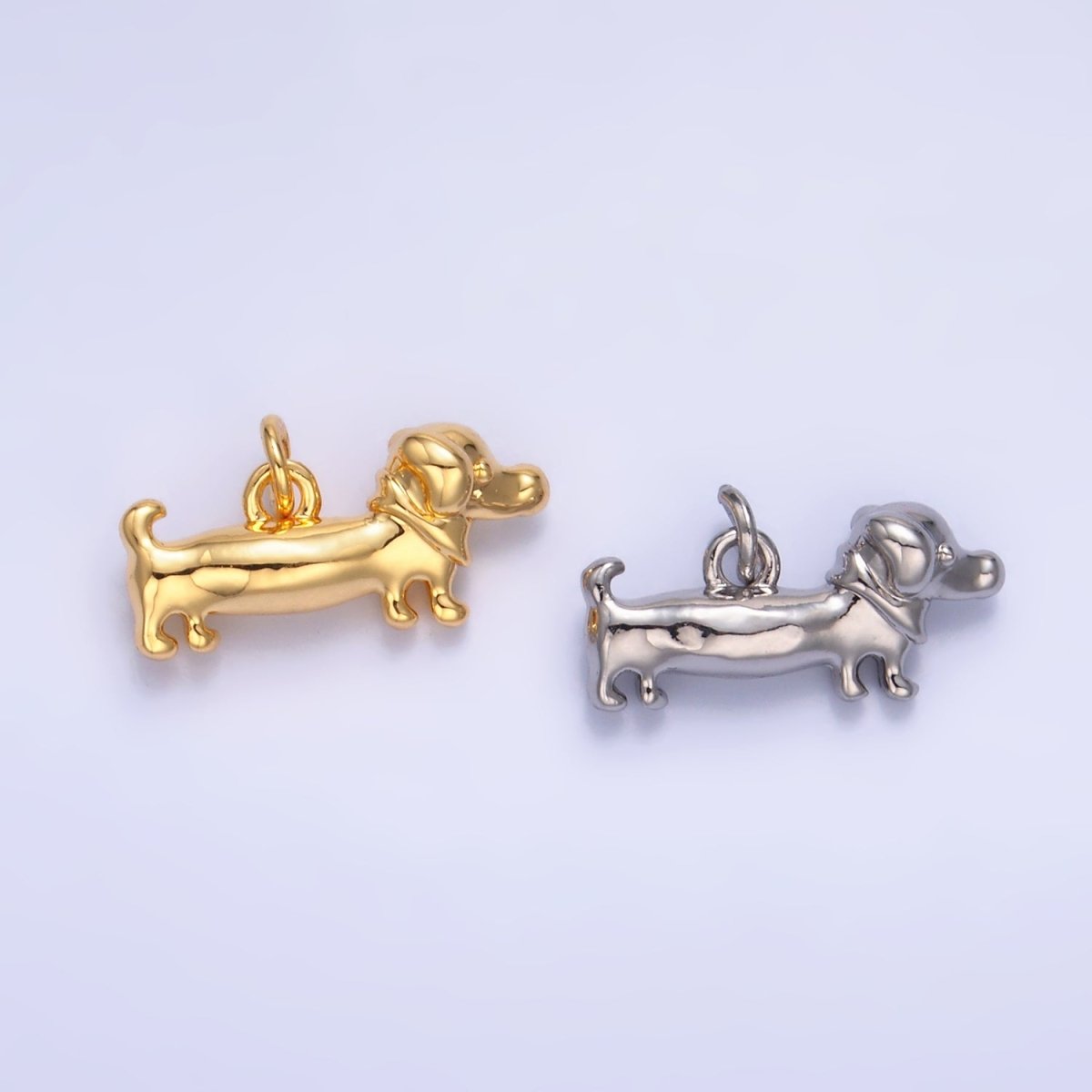 24K Gold Filled 8mm Weiner Dachshund Dog 3D Multidimensional Charm in Gold &amp; Silver | W349