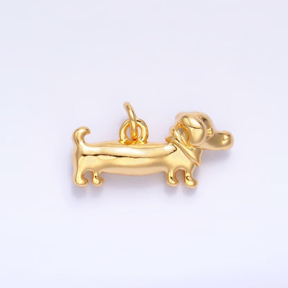 24K Gold Filled 8mm Weiner Dachshund Dog 3D Multidimensional Charm in Gold &amp; Silver | W349