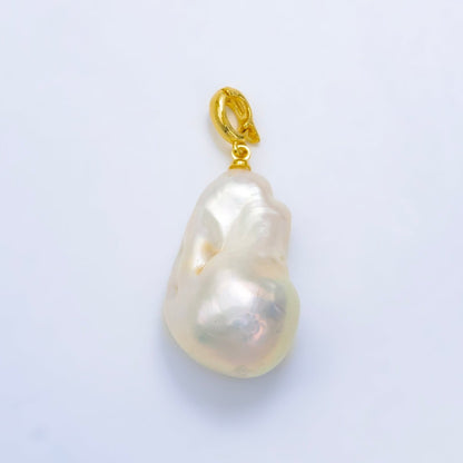 24K Gold Filled White Baroque Freshwater Pearl Snap Latch Bail Pendant | P1906