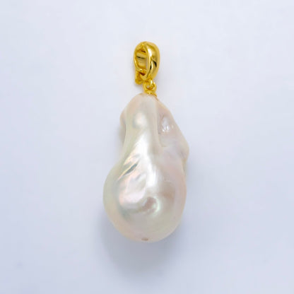 24K Gold Filled White Baroque Freshwater Pearl Snap Latch Bail Pendant | P1913