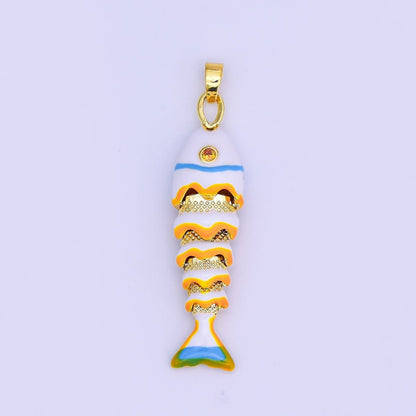 24K Gold Filled White, Blue, Red Fish CZ Multidimensional 3D Pendant | AH497 AH498