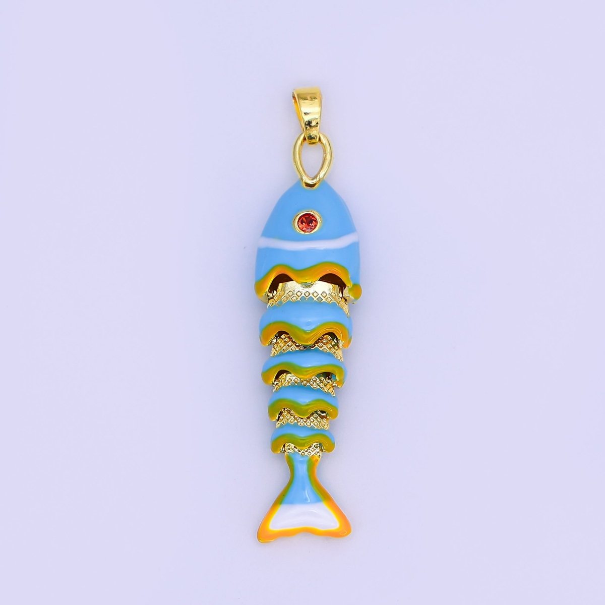 24K Gold Filled White, Blue, Red Fish CZ Multidimensional 3D Pendant | AH497 AH498