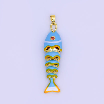 24K Gold Filled White, Blue, Red Fish CZ Multidimensional 3D Pendant | AH497 AH498