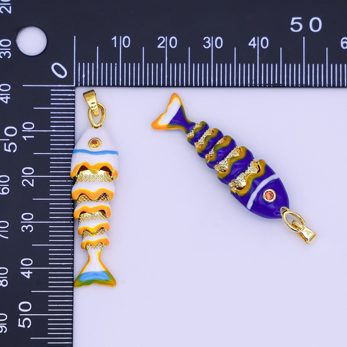 24K Gold Filled White, Blue, Red Fish CZ Multidimensional 3D Pendant | AH497 AH498