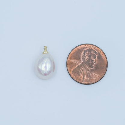 24K Gold Filled White Button Freshwater Pearl Charm | P1644