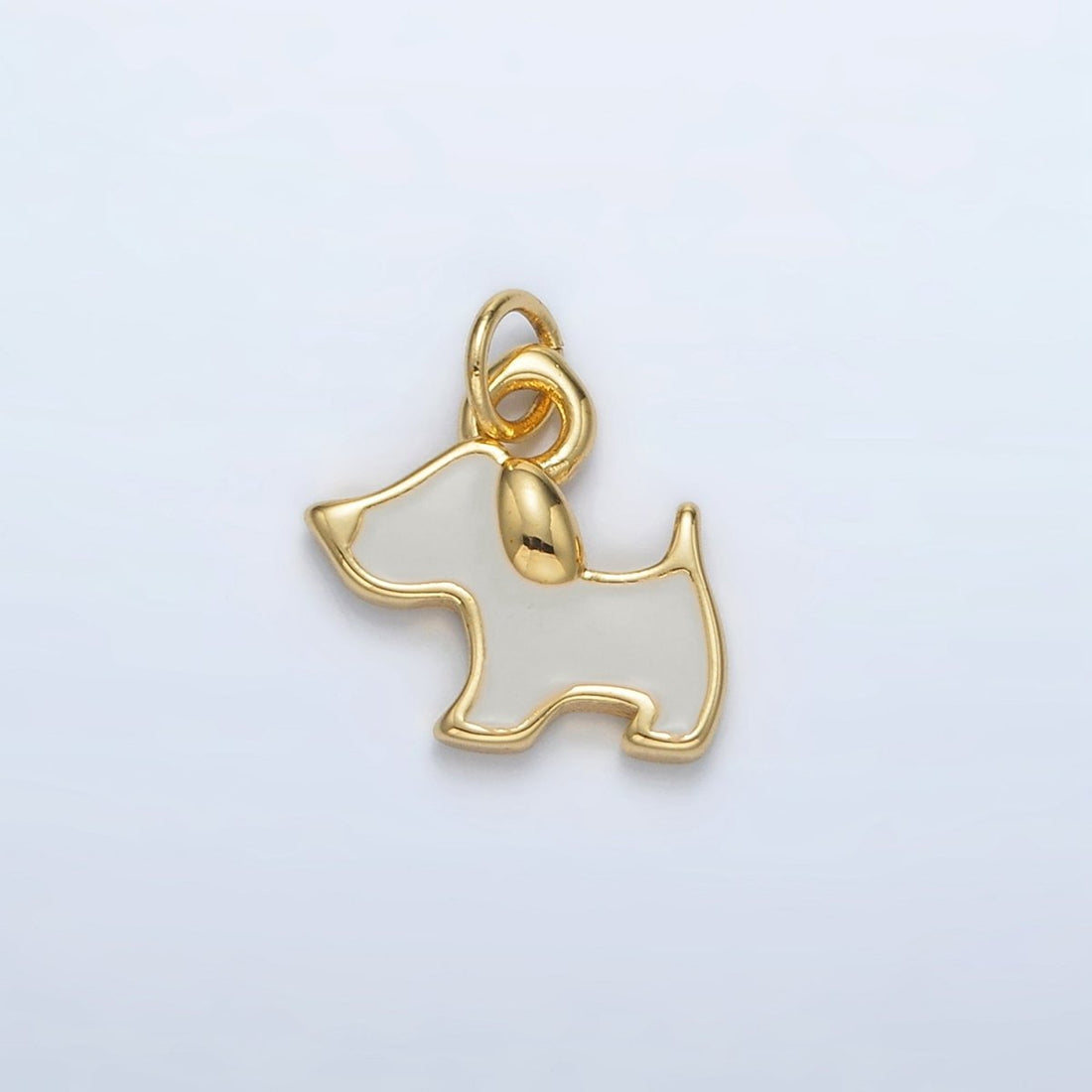 24K Gold Filled White Enamel Dog Animal Mini Charm | AC099