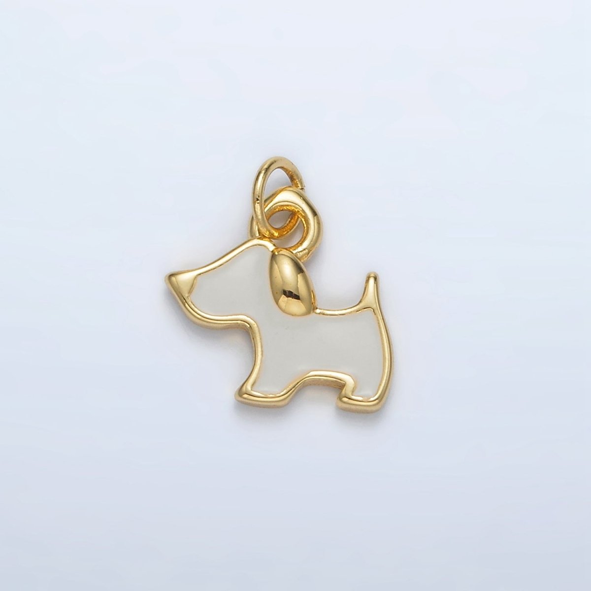 24K Gold Filled White Enamel Dog Animal Mini Charm | AC099