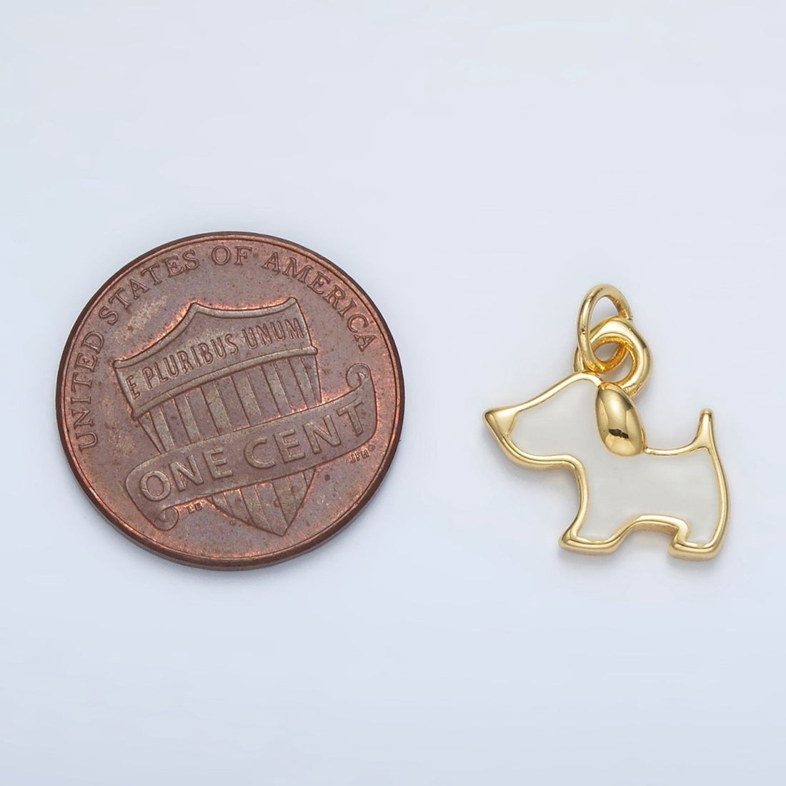 24K Gold Filled White Enamel Dog Animal Mini Charm | AC099