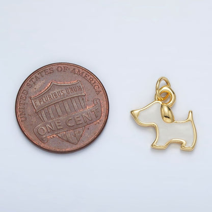 24K Gold Filled White Enamel Dog Animal Mini Charm | AC099