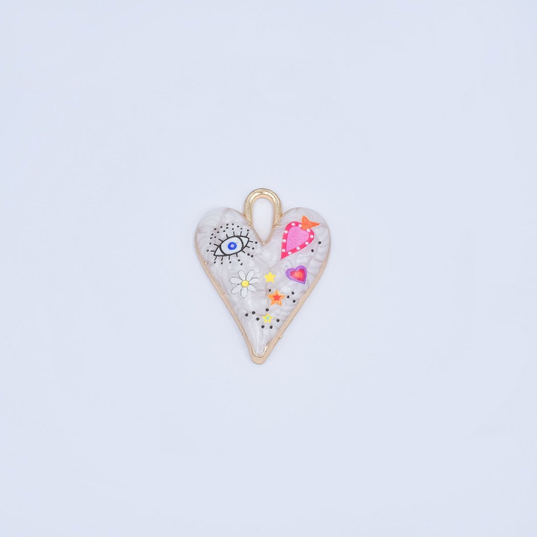 24K Gold Filled White Enamel Evil Eye Heart Padlock Pendant | AJ445 - AJ450