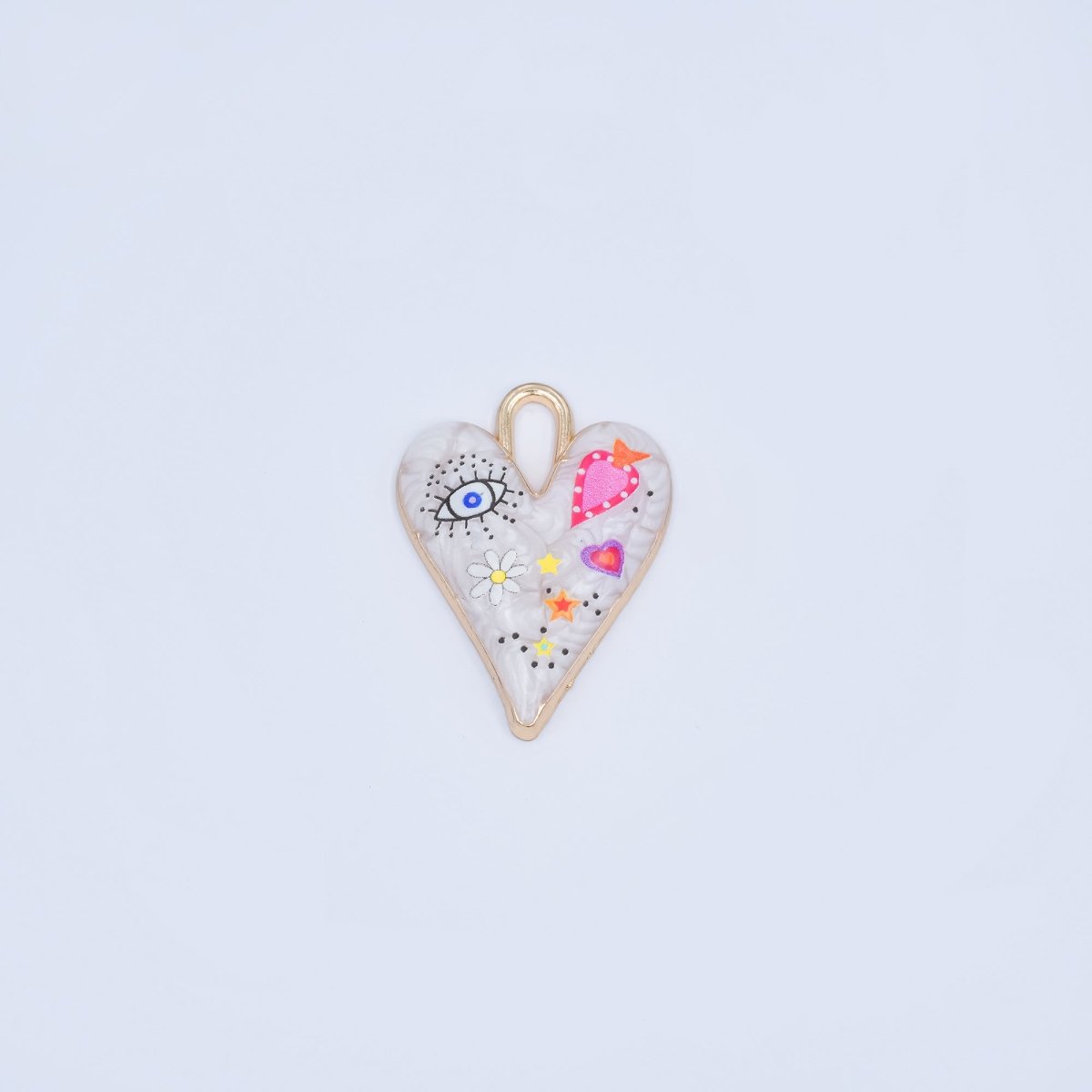 24K Gold Filled White Enamel Evil Eye Heart Padlock Pendant | AJ445 - AJ450