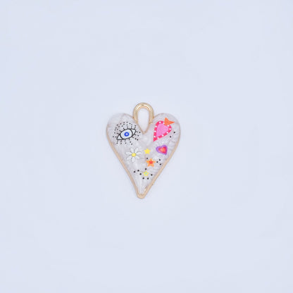 24K Gold Filled White Enamel Evil Eye Heart Padlock Pendant | AJ445 - AJ450