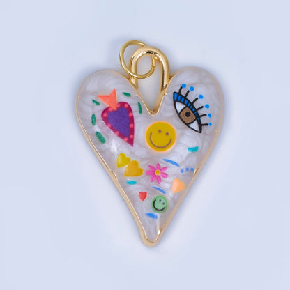 24K Gold Filled White Enamel Evil Eye Heart Padlock Pendant | AJ445 - AJ450