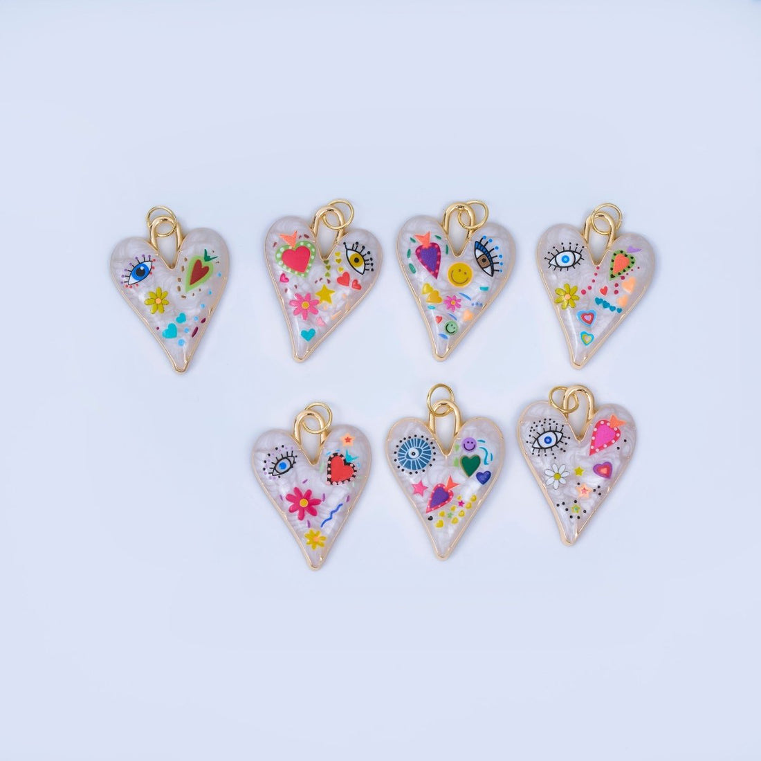 24K Gold Filled White Enamel Evil Eye Heart Padlock Pendant | AJ445 - AJ450