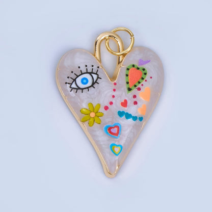 24K Gold Filled White Enamel Evil Eye Heart Padlock Pendant | AJ445 - AJ450