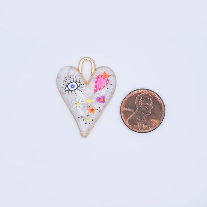 24K Gold Filled White Enamel Evil Eye Heart Padlock Pendant | AJ445 - AJ450